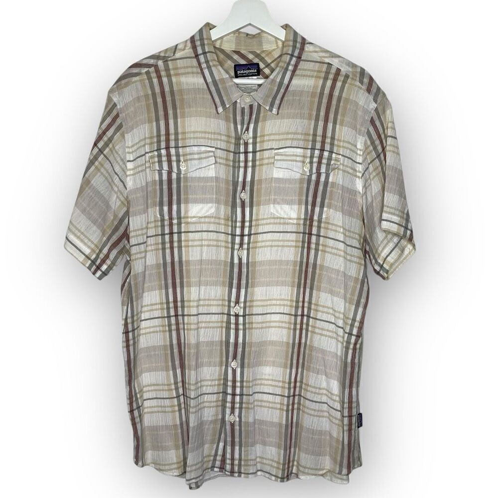 Patagonia Organic Cotton A/C Short Sleeve Shirt Worn Wear Plaid Men’s Size XL
